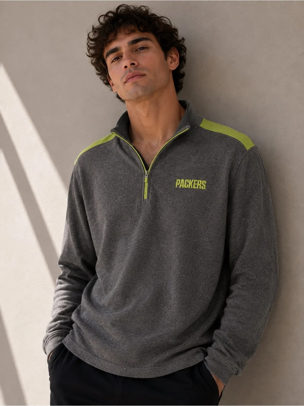 Antigua Green Bay Packers NFL Quarter Zip Pullover Gray XL